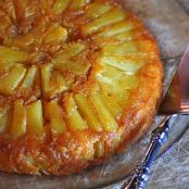 Golden Pear Upside-Down Cake with Brandied Cream