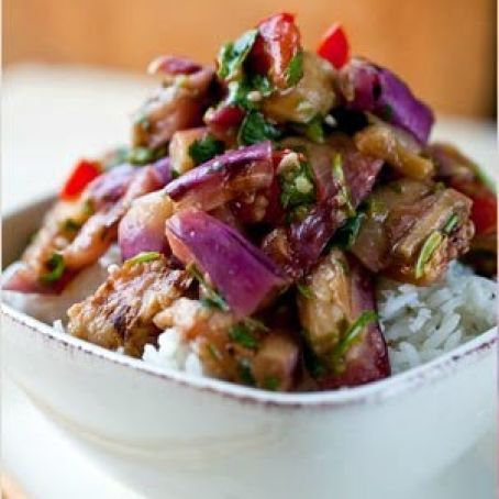 JASMINE RICE w/GRILLED EGGPLANT SALAD