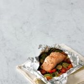 Steamed Salmon and Zucchini, Tomato and Basil