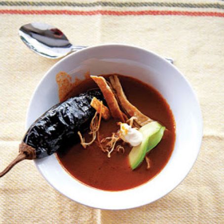 Sopa de Chile Ancho (Ancho Chile Soup with Avocado, Crema, and Chile Pasilla)