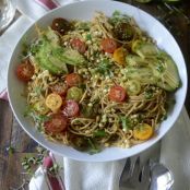 Avocado, Charred Corn, and Heirloom Tomato Pasta with Cilantro-Chile-Lime Sauce