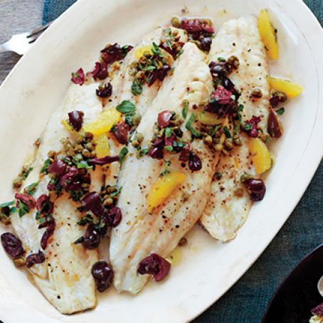 Sea Bass with Citrus-Olive-Caper Sauce