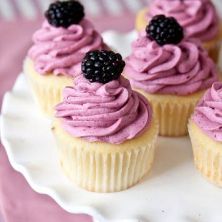 Lemon Cupcakes with Blackberry Buttercream