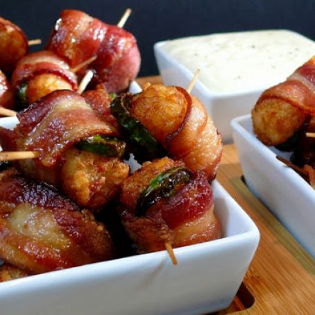 Bacon-Jalapeno Wrapped Tater Tots with Jack Cheese Dipping Sauce