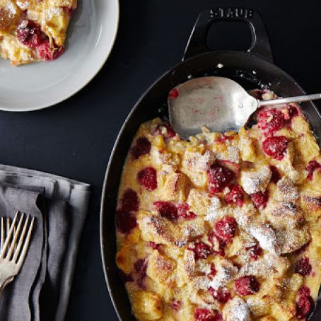 Challah Bread Pudding with Raspberries