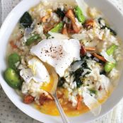 Spring Vegetable Risotto with Poached Eggs