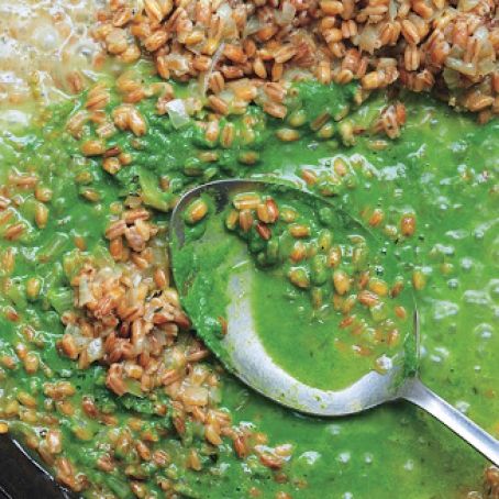 Toasted Barley Risotto with Spinach and Herb Purée