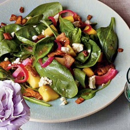 Mango-Spinach Salad with Warm Bacon Vinaigrette