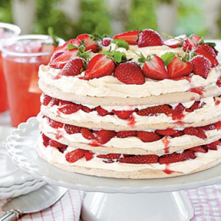 Fresh Stawberry Meringue Cake