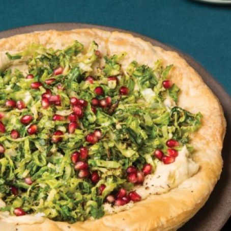 White Bean, Brussels Sprouts, and Pomegranate Tart