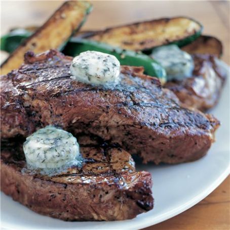 Grilled Garlic-studded NY Steaks