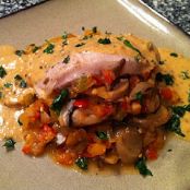 Vegetable Hash Stuffed Pork Chops With Pepper Jack Cream Sauce