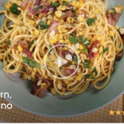 Spaghetti with Corn, Bacon and Jalapeño