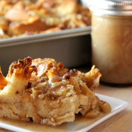 Apple Bread Pudding with Caramel Dessert Sauce