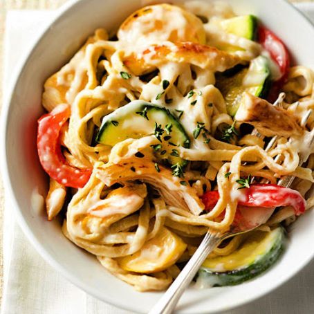 Chicken and Sweet Pepper Linguine Alfredo