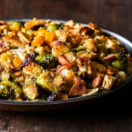 Butternut Squash, Brussels Sprout, & Bread Stuffing with Apples