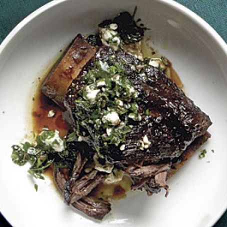 Braised Beef Short Ribs with Salsa Verde and Feta