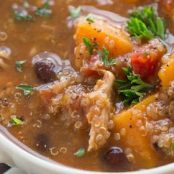 Butternut squash and quinoa soup with olives