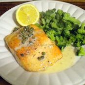 Grilled Salmon with White Wine Cream Sauce