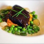 Braised Short Ribs with Carrot Puree and Spring Vegetables
