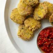 Polenta-Crusted Fish Cakes with Spicy Tomato Sauce