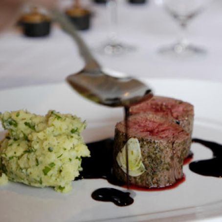 Herb-Poached Tenderloin Sous-Vide with Barolo Sauce