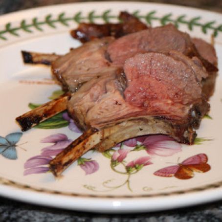 Rack of Lamb, Mashed Potatoes, Asparagus, Pineapple, Blueberries and Strawberries