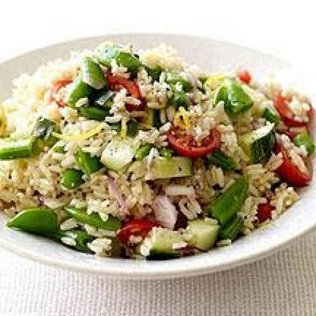 Brown Rice Salad with Tomatoes and Sugar Snap Peas