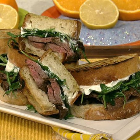 Michael Symon's Flank Steak with Grilled Potatoes and Arugula