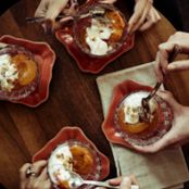 Roasted Apricots with Wine, Thick Cream and Marcona Almonds