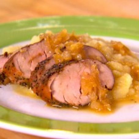 Spice-Rubbed Pork Tenderloin with Celery Root-Apple Puree and Cider Gravy