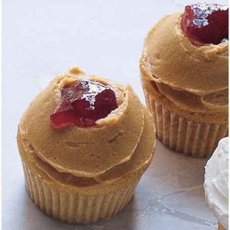 Peanut Butter Cupcakes with Peanut Butter Frosting and Jelly