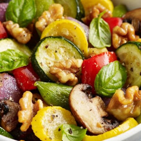 Roasted Vegetables with Walnuts, Basil and Balsamic Vinaigrette