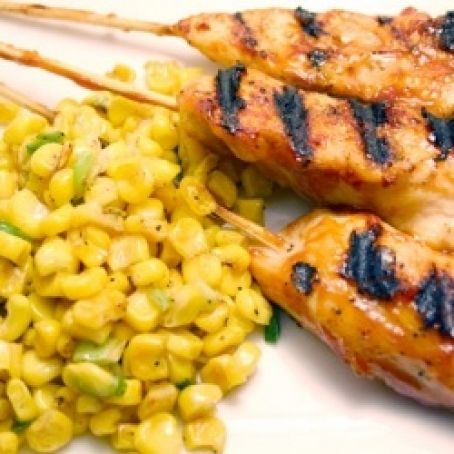 Honey Chicken Skewers with Grilled-Corn Salad