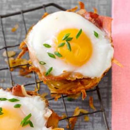 Baked Eggs in Prosciutto Hash Brown Cups