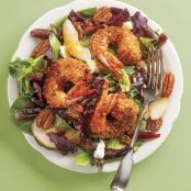 Pecan-Studded Crowns of Shrimp atop Royal Spring Greens