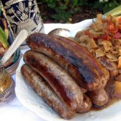 Bratwurst Cooked in Beer with Apple Sauerkraut