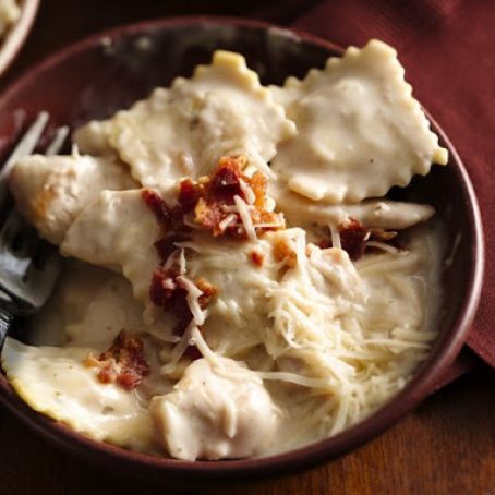 Basil Chicken Ravioli Carbonara