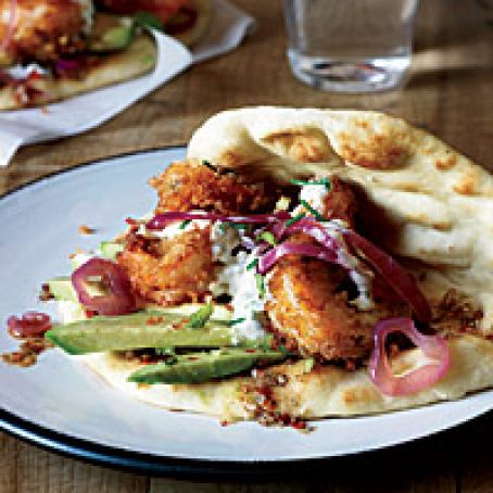 Fried Shrimp Flatbreads with Spicy Cardamom Sauce