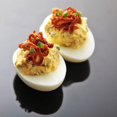 Deviled Eggs with Crispy Shallots and Chilies