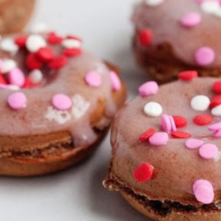 Baked Chocolate Doughnuts with Strawberry Glaze