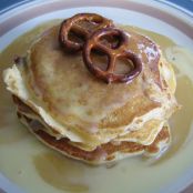 Pretzel Pancake with White Chocolate and Carmel Sauces