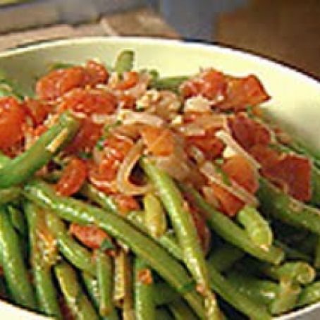 Green Beans, Sauteed with Tomatoes & Basil & Parmesan Crisp