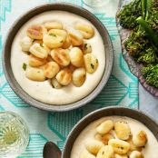 Crispy Gnocchi with Fontina Cheese Sauce  & Roasted Broccoli