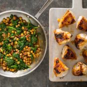 Apricot Glazed Chicken with Chickpeas, Chorizo and Spinach