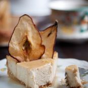 Pear and Ginger Ricotta Cheesecake with Salted Caramel Drizzle