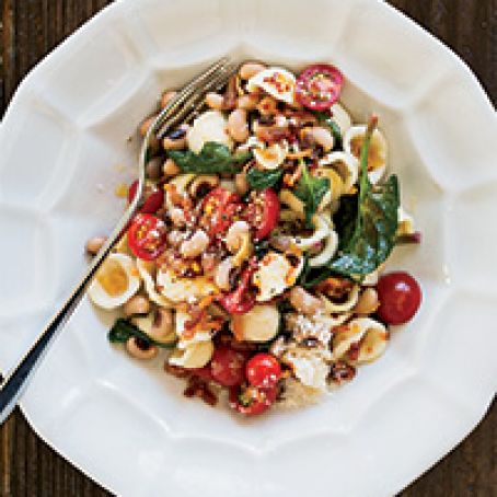 Orecchiette with Bacon, Black-Eyed Peas and Spinach