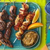 Grilled Chicken, Beef & Sausage Kabobs