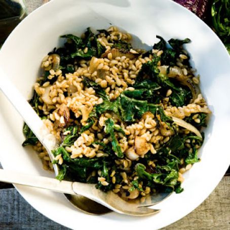 Wheat Berries with Charred Onions and Kale