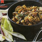 Pumpkin-Shiitake Risotto with Pancetta and Pine Nuts WITH PEAR AND WINTER LETTUCE SALAD